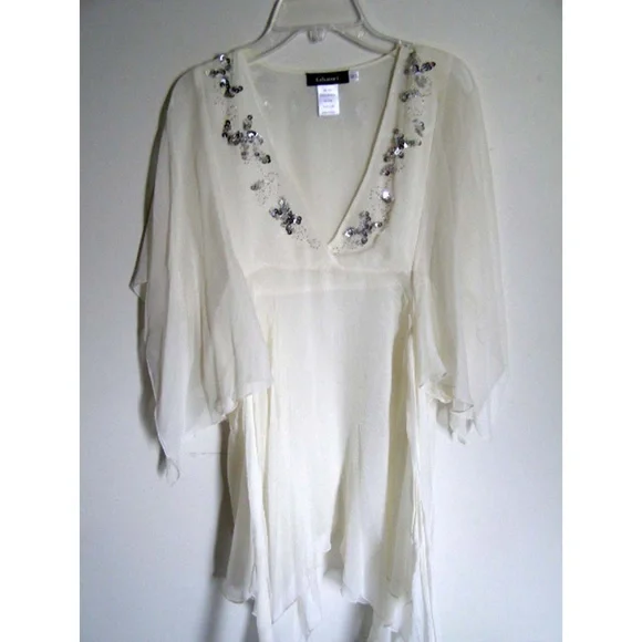 New LULUMARI Silk Ivory Flowy Sequin Top M/L 8-10 - Picture 2 of 7
